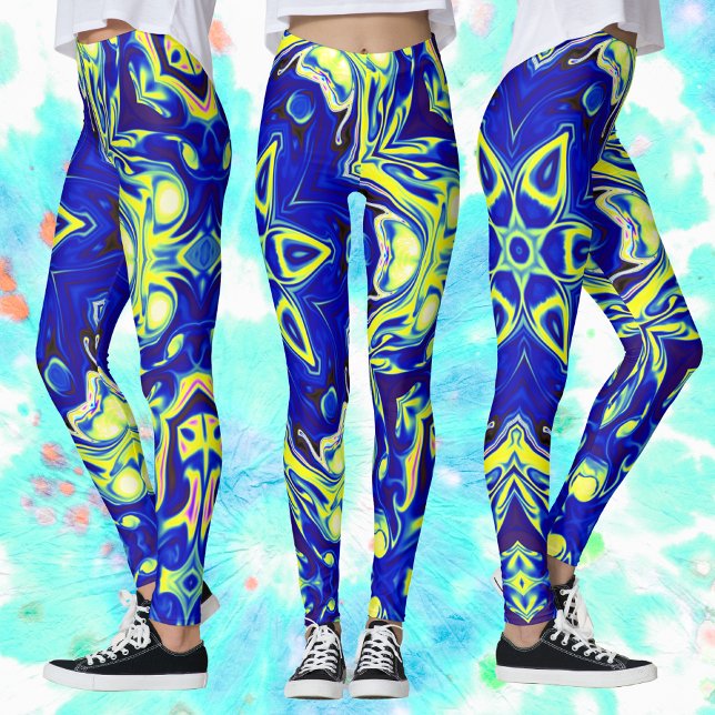 Leggings Psicodelia Mandala Flor azul y amarillo (Subido por el creador)