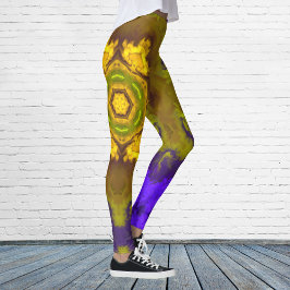Leggings Psicodelia Mandala Flor morado y amarillo