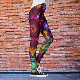Leggings Psicodelia Mandala Flor Naranja morado y verde