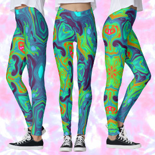 Leggings Psicodelia Mandala Flor Verde Azul y Rojo