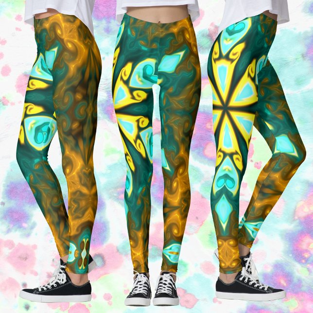 Leggings Psicodelia Mandala Flor Verde azulada y Amarilla (Subido por el creador)