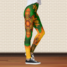 Leggings Psicodelia Mandala Flor Verde Naranja y Amarillo