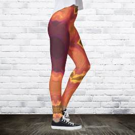 Leggings Psicodelia Naranja de flores hippie morado y amari