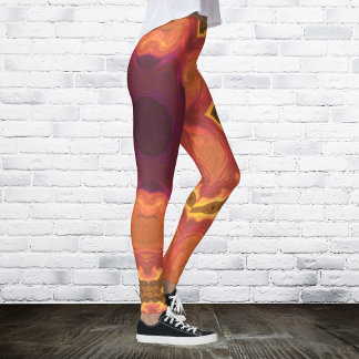Leggings Psicodelia Naranja de flores hippie morado y amari