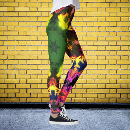 Leggings Psicodélico Mandala Flor rosa amarillo y verde