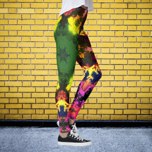 Leggings Psicodélico Mandala Flor rosa amarillo y verde