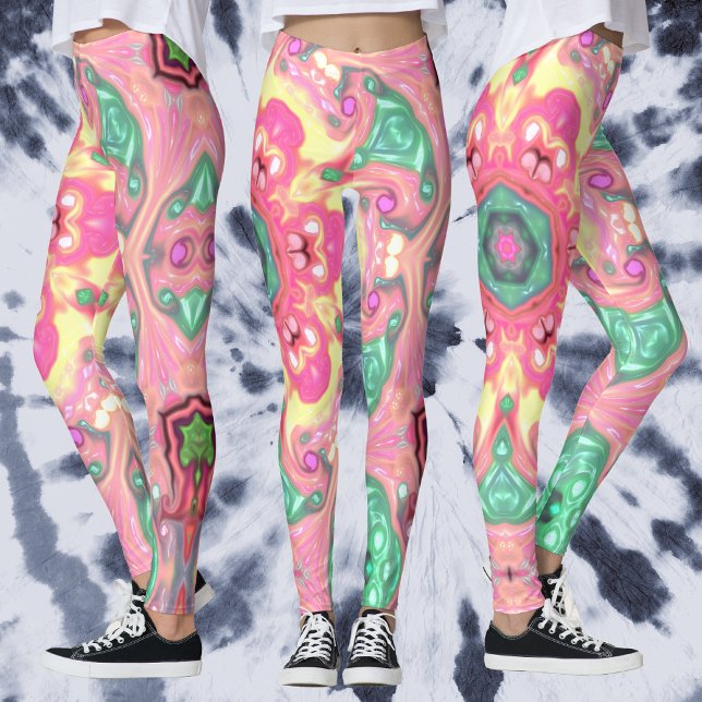 Leggings Psicodélico Mandala Flor Rosa Verde y Amarillo (Subido por el creador)