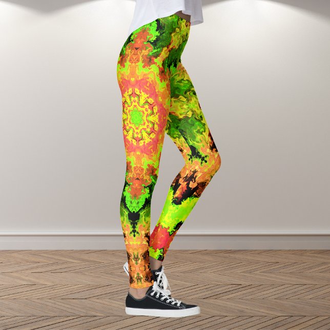 Leggings Psychedelic Hippie Flower Green Orange and Red (Subido por el creador)