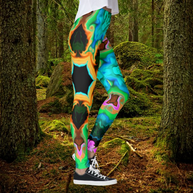 Leggings Psychedelic Hippie Orange Blue and Black (Subido por el creador)