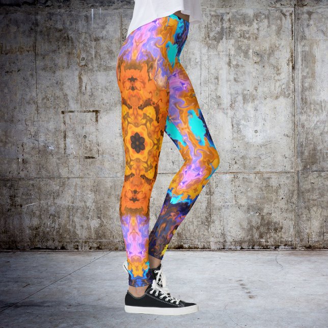Leggings Psychedelic Hippie Orange Blue and Yellow (Subido por el creador)