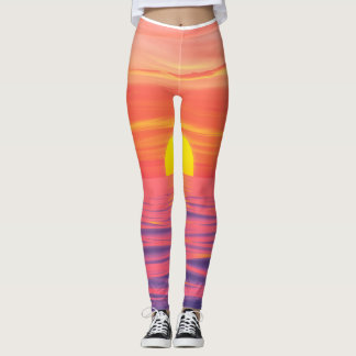 Leggings Puesta de sol de colores vívidos en la playa