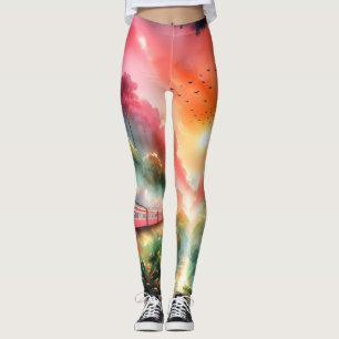 Leggings Puesta de sol tropical al agua viaje en tren