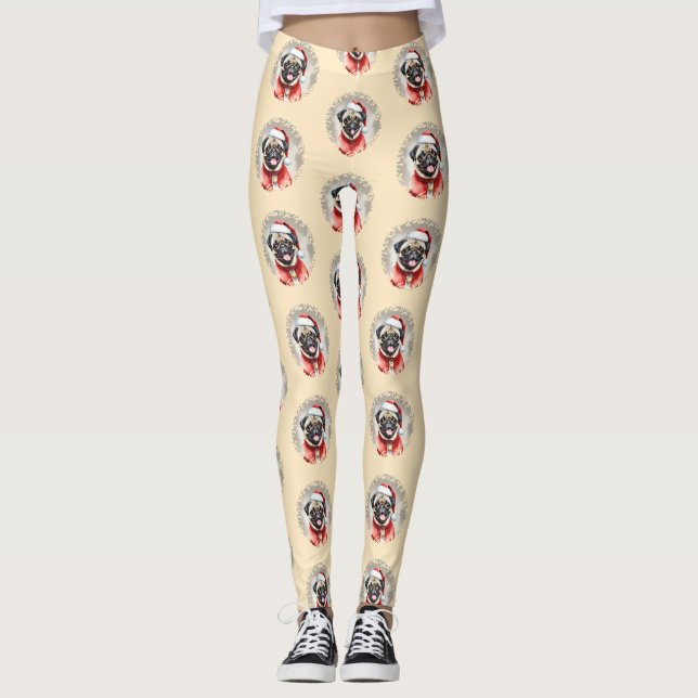 Leggings Pug Con El Equipo De Santa Claus - Navidades 1 (Anverso)