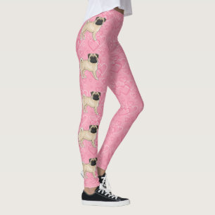Leggings Pug de color cervato dibujo animado corazones de a