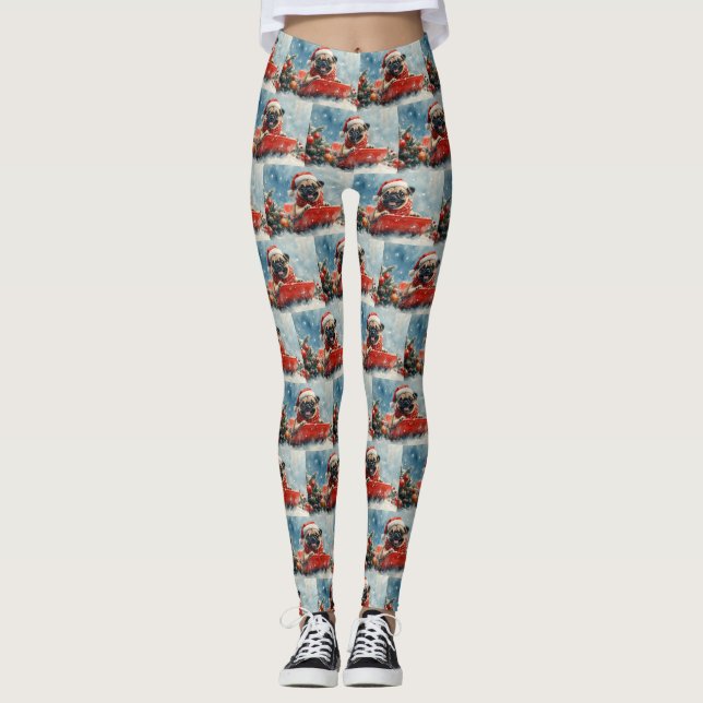 Leggings Pug Dog en la manga deja que nieve Navidades (Anverso)