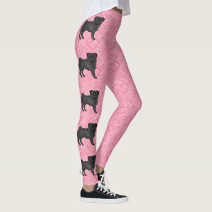 Leggings Pug negro de dibujos animados frega patrón de cora