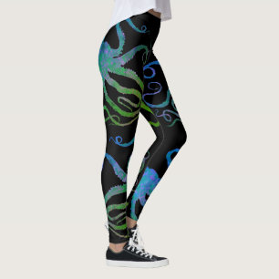 Leggings Pulpo 6 azul/verde en el negro - polainas