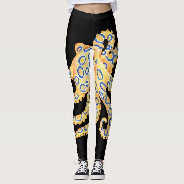 Leggings Pulpo azul del anillo en negro (Anverso)