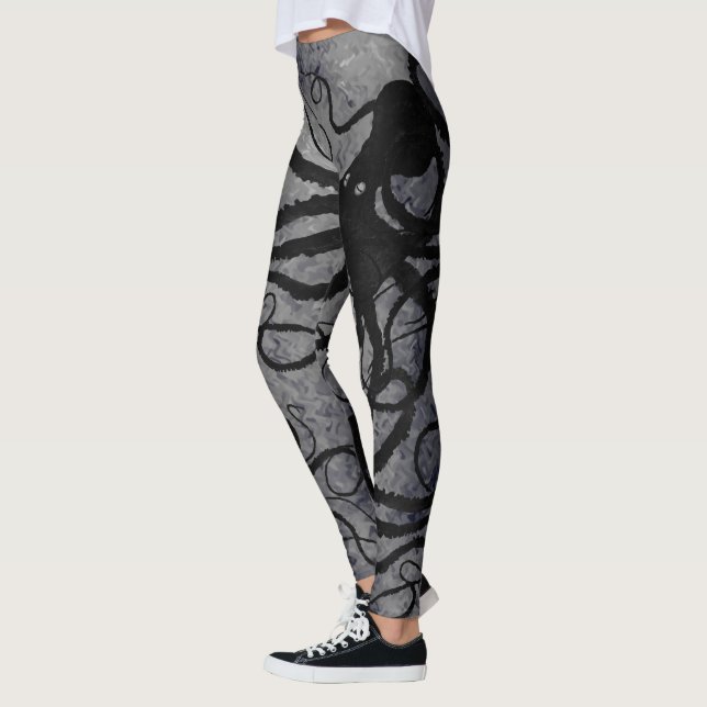 Leggings Pulpo negro en gris - polainas (Izquierda)