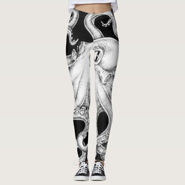 Leggings Pulpo Tinta Negra Y Blanca (Anverso)