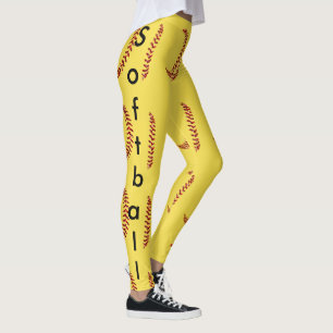 Leggings Puntadas de Softbol con Brillo Falso Rojo con Text
