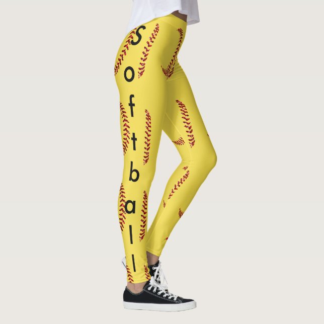 Leggings Puntadas de Softbol con Brillo Falso Rojo con Text (Derecha)