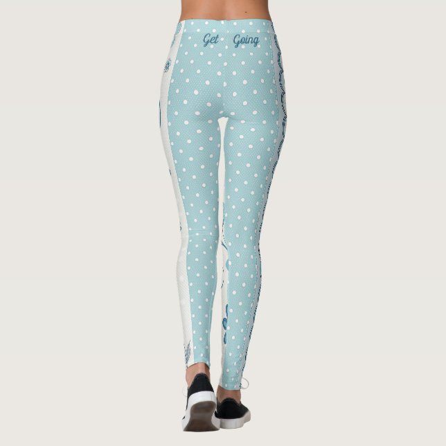 Leggings Punto de Polka azul claro y patrón floral (Reverso)