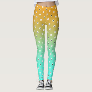Leggings Punto de Polka Blanco/Negro sobre turquesa/oro