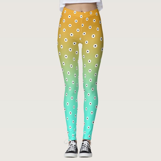 Leggings Punto de Polka Blanco/Negro sobre turquesa/oro (Anverso)