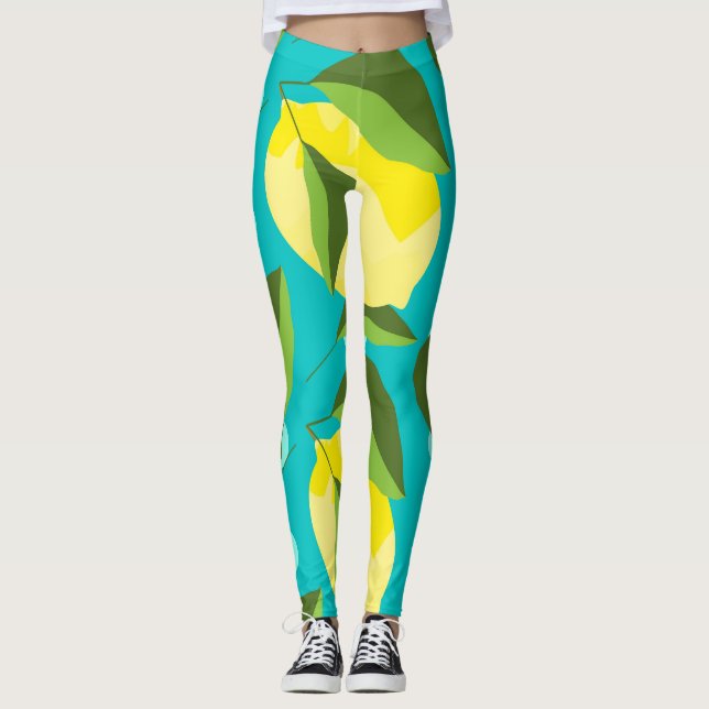 Leggings Punto de Polka Lemons: Fondo Azul. (Anverso)