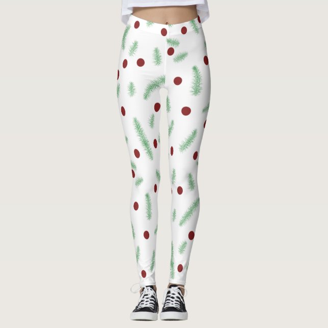 Leggings Punto de polka lindo árbol de Navidad Patrón verde (Anverso)
