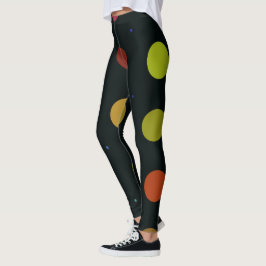 Leggings Punto de polka retro negro y multicéntrico