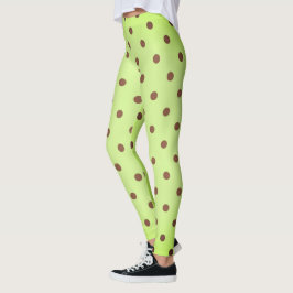 Leggings Punto de polka retro verde claro y marrón brillant