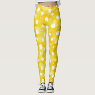Leggings Punto Polka de color de agua - amarillo y blanco s