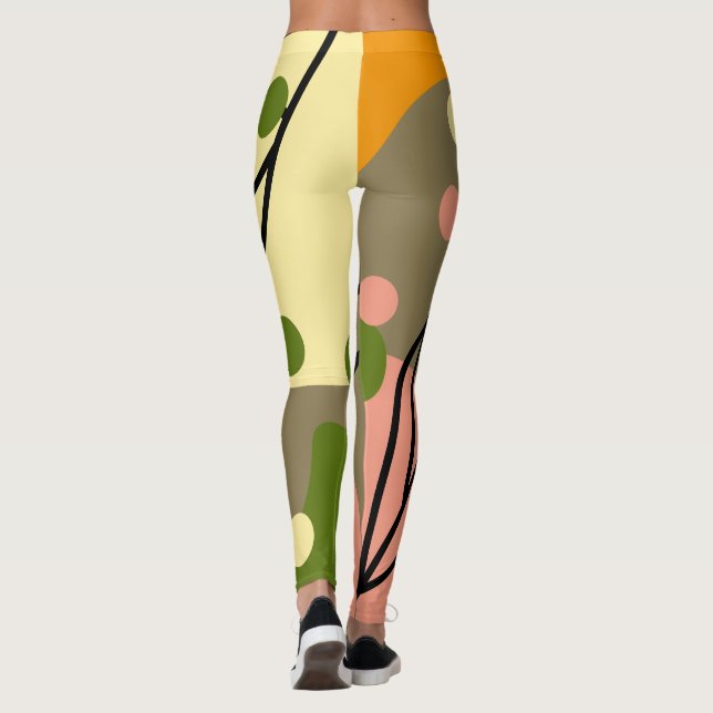 Leggings Puntos abstractos interesantes con hojas (Reverso)