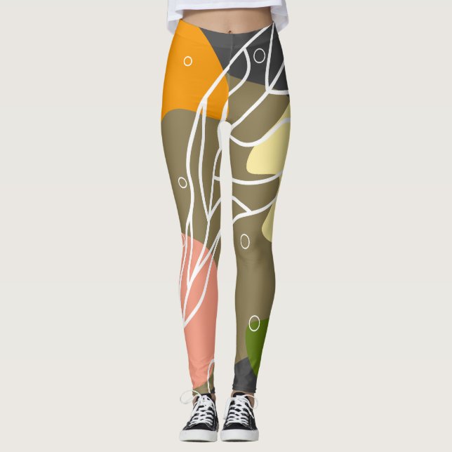 Leggings Puntos abstractos interesantes con hojas (Anverso)