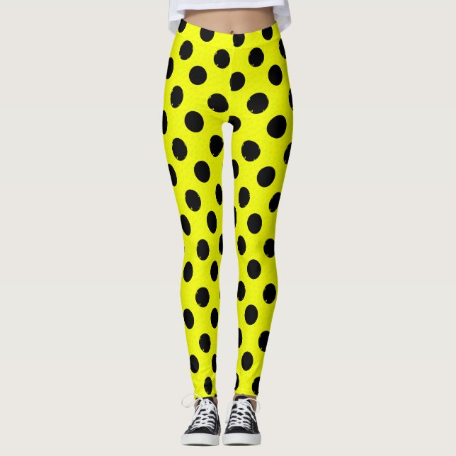 Leggings Puntos amarillos de polka negra (Anverso)