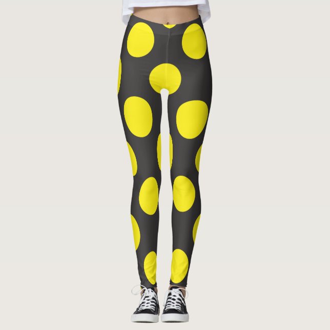 Leggings puntos amarillos sobre fondo negro transparente (Anverso)