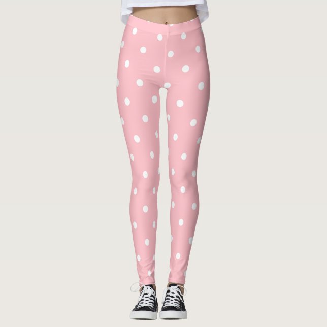 Leggings Puntos blancos rosados modernos de los círculos de (Anverso)