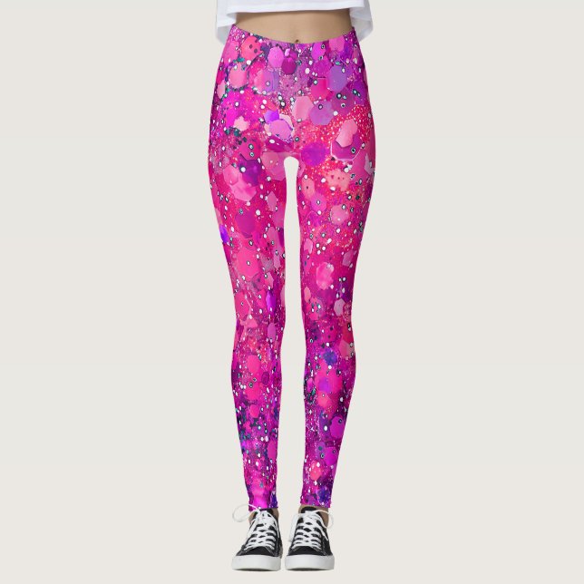Leggings Puntos circulares de alamante rosado caliente (Anverso)