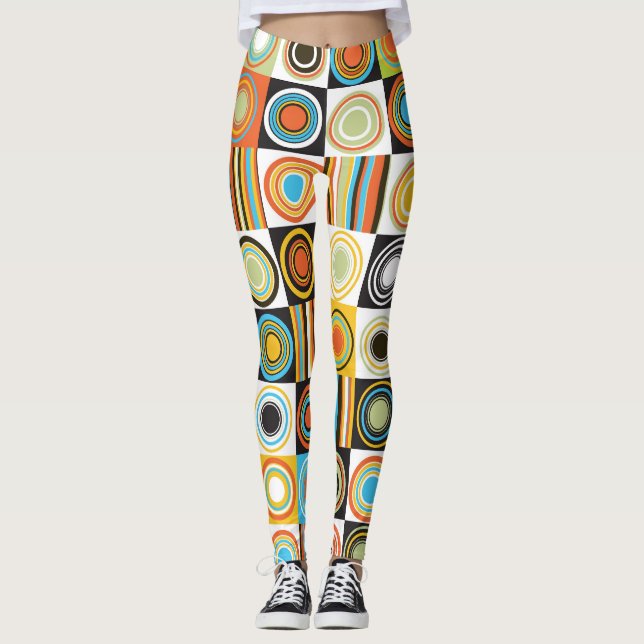 Leggings Puntos coloridos, círculos, rayas de fondo. (Anverso)