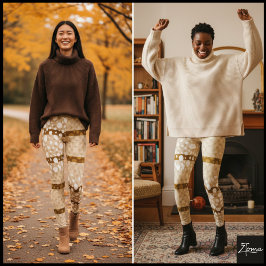 Leggings Puntos dálmatas con líneas anchas amarillas marron