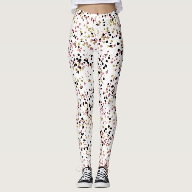 Leggings Puntos de confetti de oro negro rosado (Anverso)