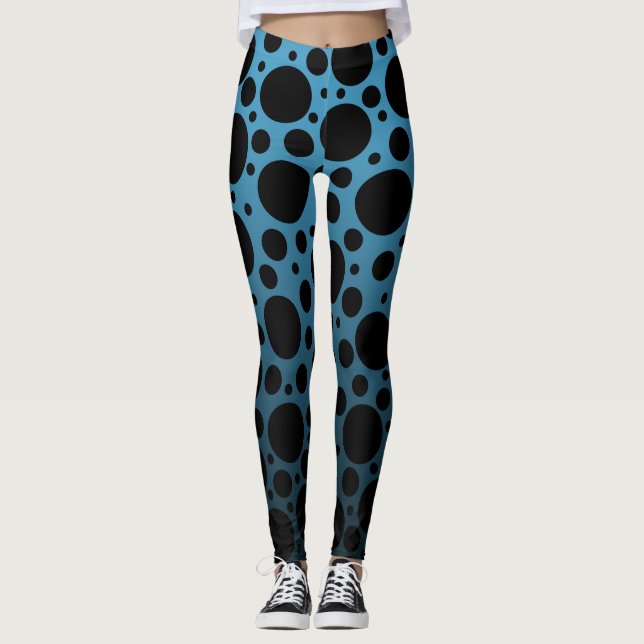 Leggings Puntos de Polka aleatorios - Gradiente azul a negr (Anverso)