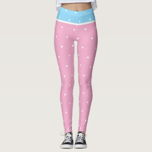 Leggings Puntos de polka azul y blanco rosado