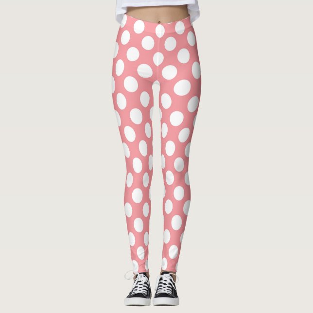 Leggings Puntos de polka blanco sobre fondo rosado (Anverso)