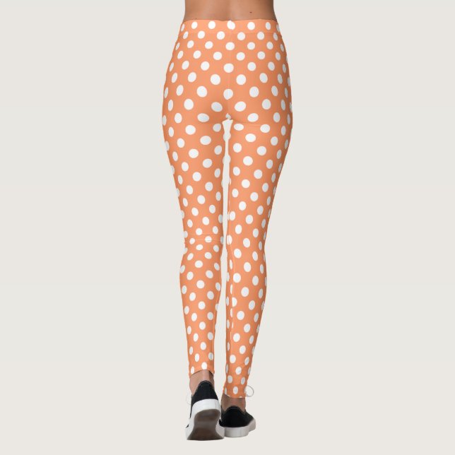 Leggings Puntos de Polka blanco sobre Naranja de mandarina (Reverso)
