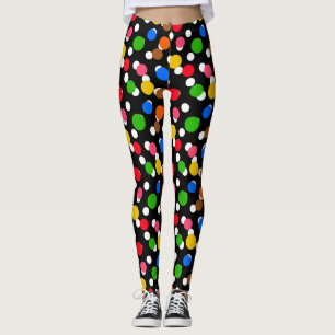 Leggings Puntos de polka coloreados de fondo negro