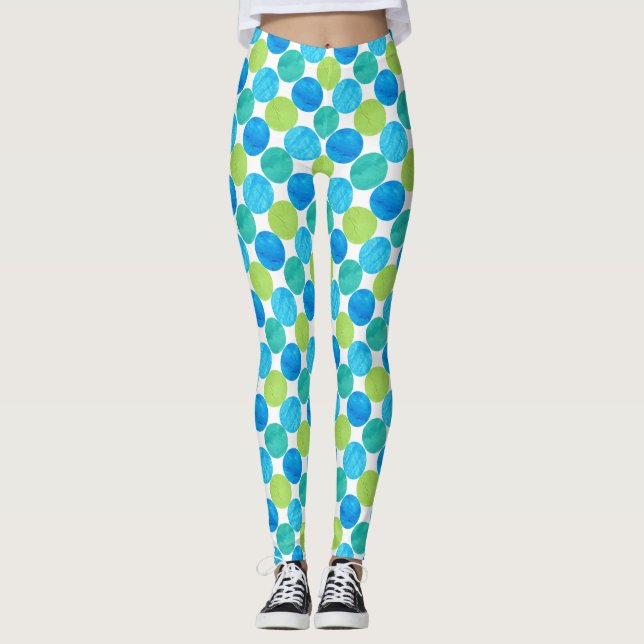 Leggings Puntos de Polka Jumbo Verde Neón Azul Turquesa (Anverso)