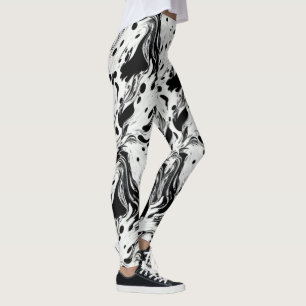 Leggings Puntos de Polka Líquido de Giro Negro y Blanco